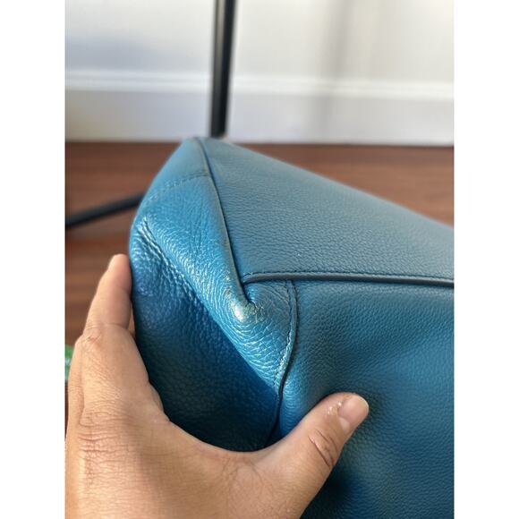 Pebbled Leather Coach Y2K Edie Hobo Shoulder Bag Blue Leather Handbag Turnlock - Picture 8 of 13